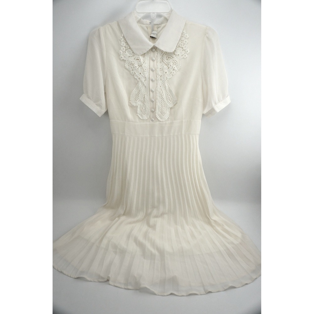 Glory‎ Connection Dress Size S Cream Lace Bib Pleated Chiffon New with tags